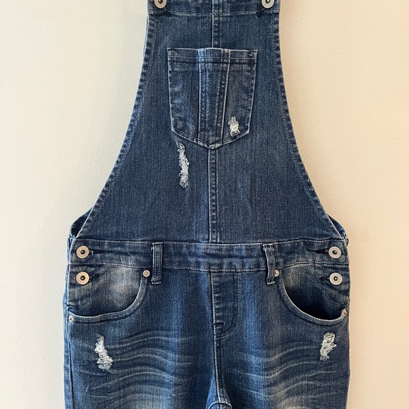 BONGO Skinny Distressed Overalls, Blue Denim, M - Picture 5 of 6